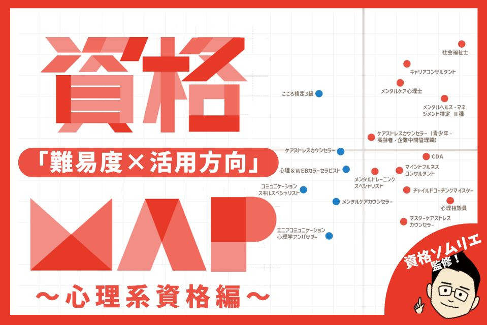 心理系資格「難易度×活用方向」MAP【資格ソムリエがジャッジ！】